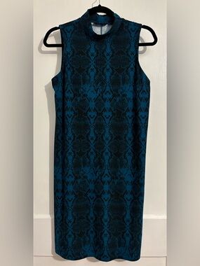 Apt. 9 Teal and Black Sleeveless Mock-Neck Snake-Print Midi Dress